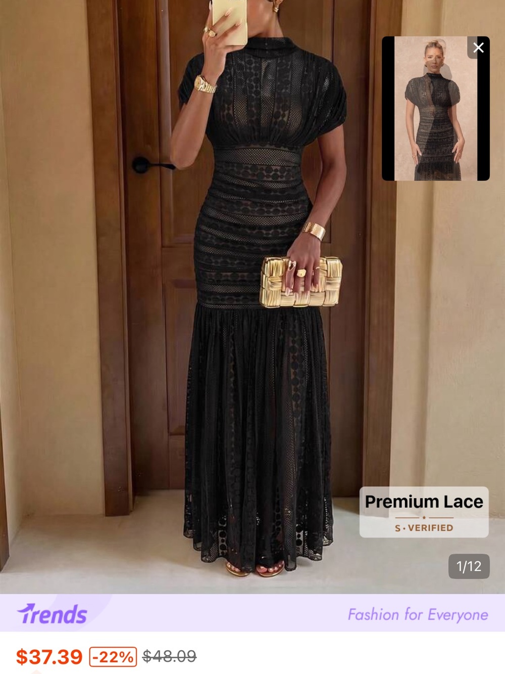 SHEIN Black Lace Midi Dress with Layered Skirk